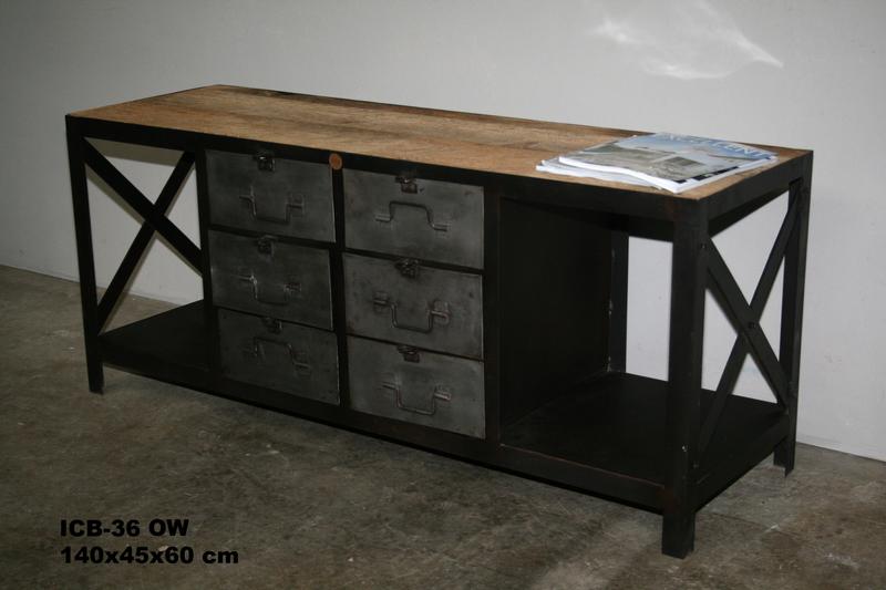 Industrial work sideboard with 6 drawer